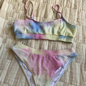 Pastel tie-dye high-cut bikini